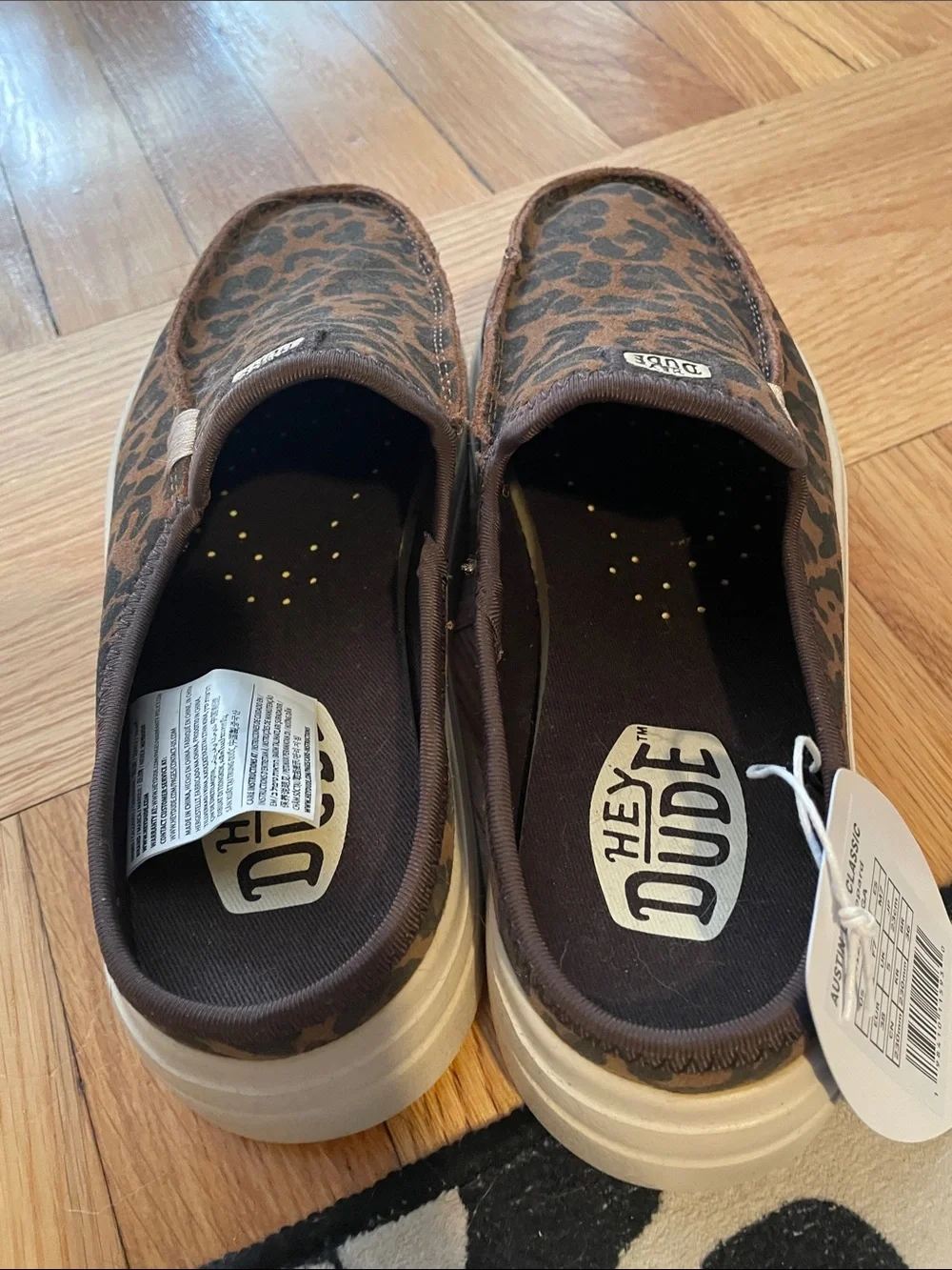 Hey Dude Leopard Print Slip-On Loafers in Brown and Black - Picture 3 of 3